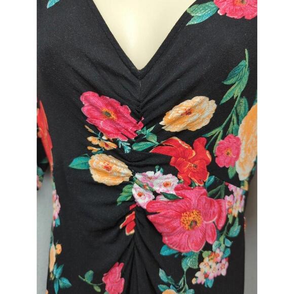 Old Navy Black Floral Babydoll/ Empire Dress M Asymmetrical Maxi Fairy Goth Ruch - Picture 5 of 9